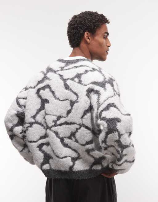 Reclaimed Vintage unisex abstract crew knitted fluffy sweater in gray, 4 of 4