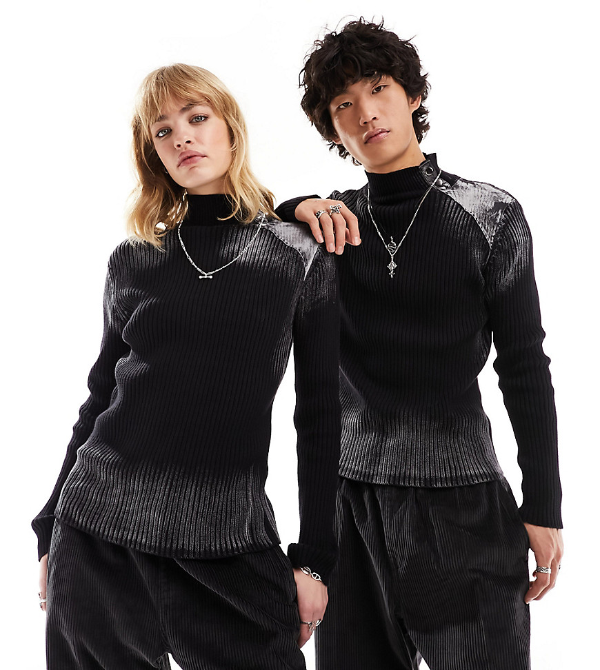 Reclaimed Vintage unisex acid wash knitted jumper in black-Grey