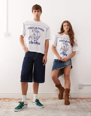 Reclaimed Vintage Unisex Airtex Western Graphic Printed Boxy T-shirt