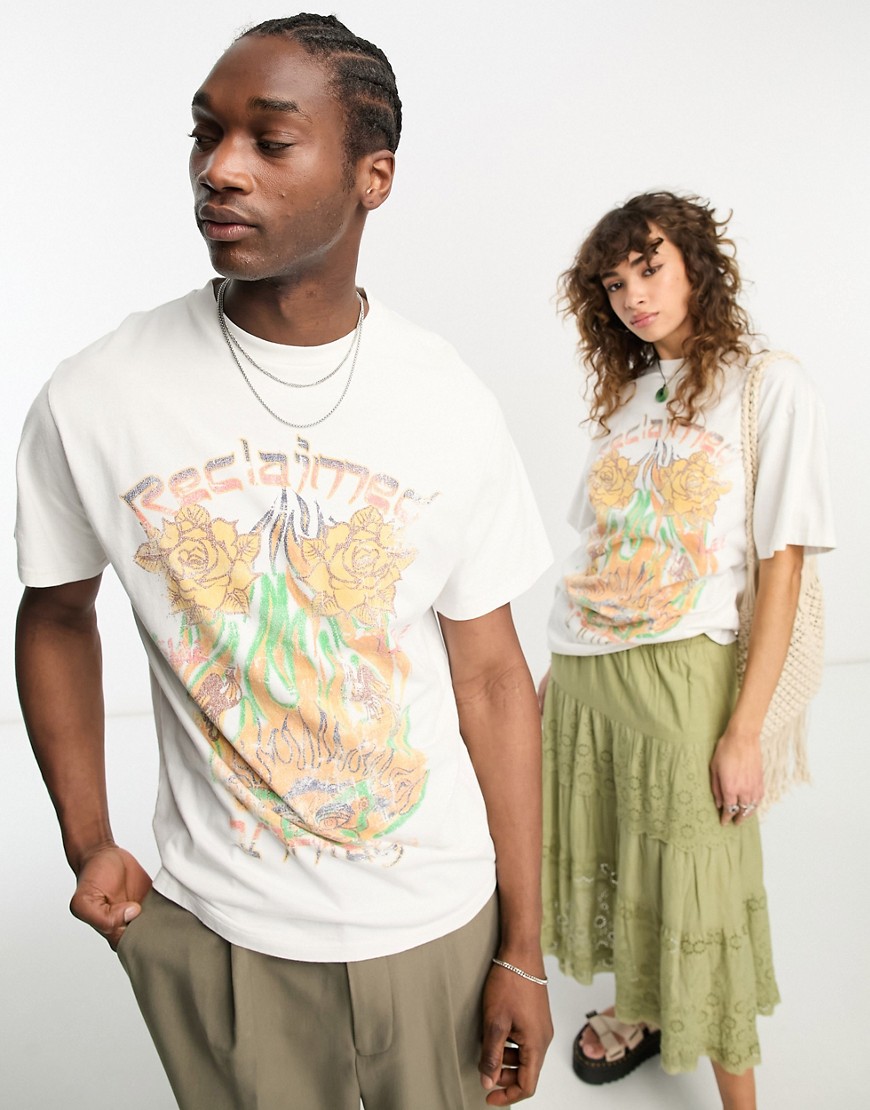 Reclaimed Vintage Unisex All-over Flame T-shirt In White