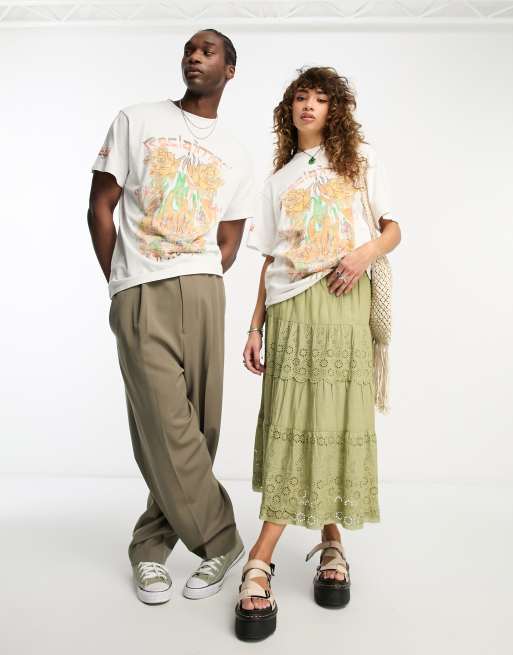 Reclaimed Vintage unisex all over flame t-shirt in white, 4 of 4