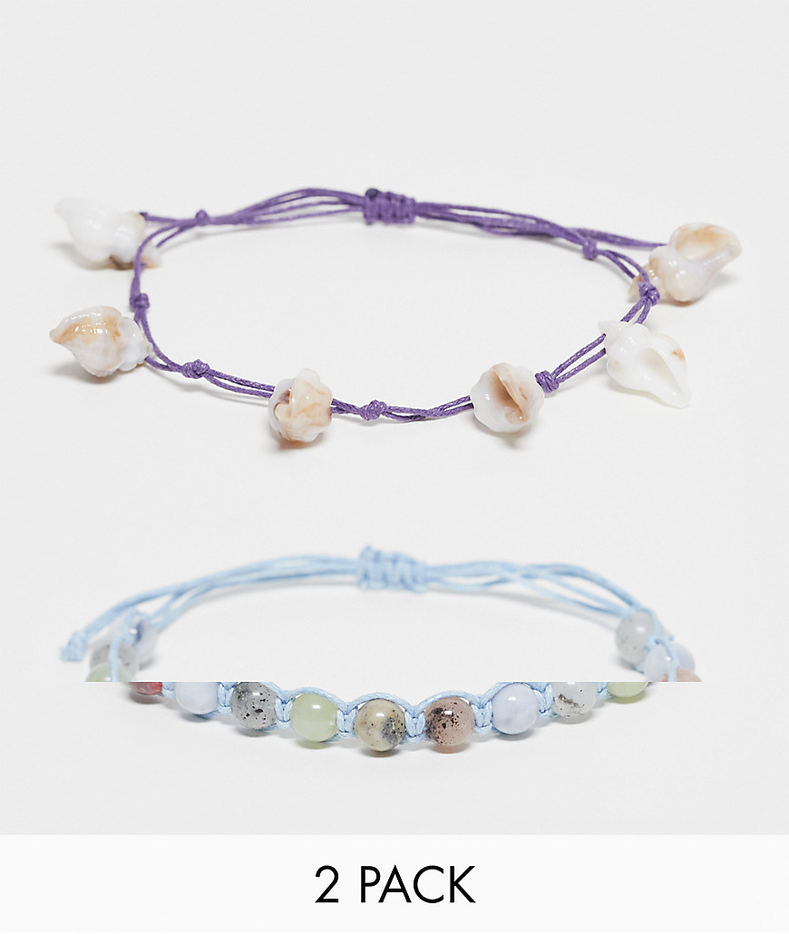 Reclaimed Vintage Unisex Anklet Pack With Shells-multi