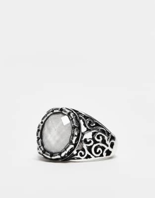 unisex antique ring with faux moonstone in silver