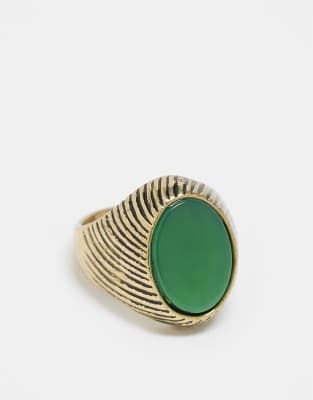 Reclaimed Vintage Reclaimed Vintage unisex antique ring with green stone in burnished gold