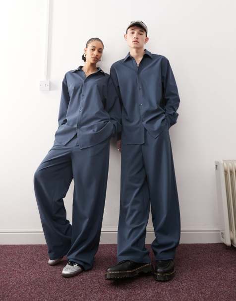 Reclaimed Vintage – Unisex-Anzughose in Marineblau mit weitem Beinschnitt, Kombiteil - view 1