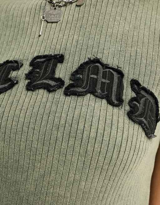 Reclaimed Vintage unisex applique shrunken tee in rib in washed khaki, 2 of 4