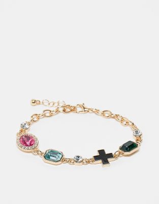 Reclaimed Vintage – Unisex-Armband in Goldoptik mit bunten Steinen