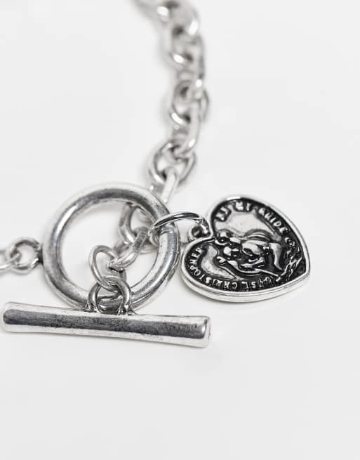 Reclaimed Vintage – Unisex-Armband in polierter Silberoptik mit Herzanhänger, 3 von 3