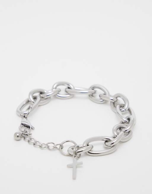 Reclaimed Vintage - Unisex - Armbånd med chunky kæde og korsvedhæng i rustfrit stål