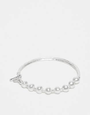 Reclaimed Vintage - Unisex-Armreif in Silber-Optik mit Perlenkettendetail