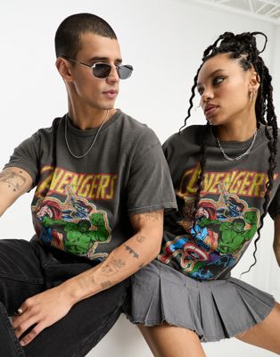 Reclaimed Vintage unisex Avengers licensed t-shirt in charcoal