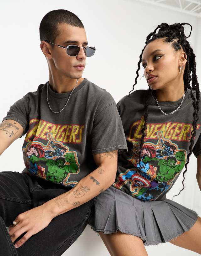 Reclaimed Vintage unisex Avengers licensed t-shirt in charcoal