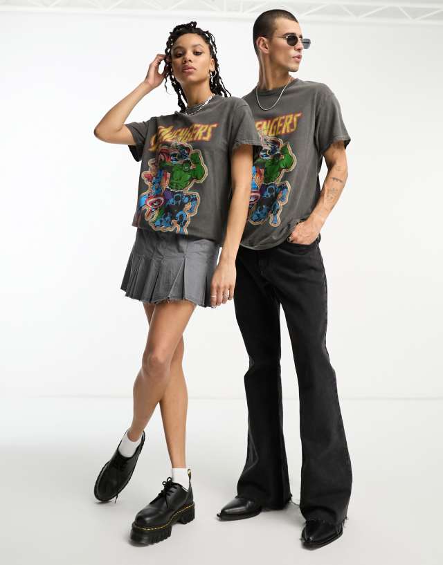 Reclaimed Vintage unisex Avengers licensed t-shirt in charcoal 2