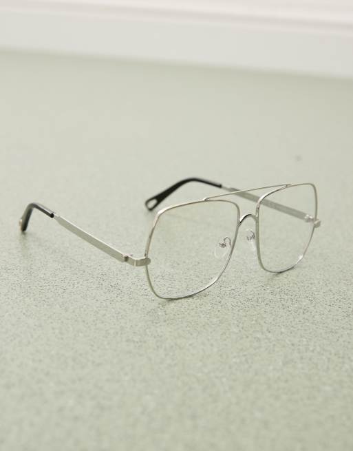 Reclaimed Vintage unisex aviator glasses with blue light lens in silver, 2 of 3