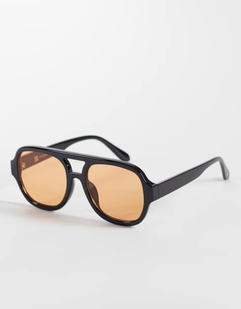 Reclaimed Vintage unisex aviator sunglasses with orange lens in black - view 1