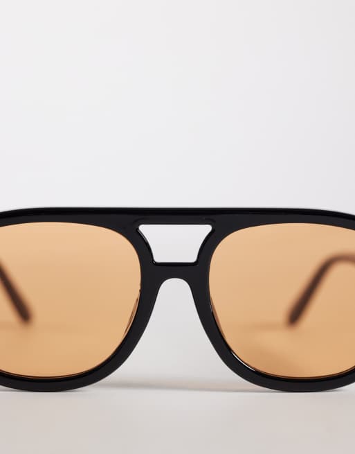 Reclaimed Vintage unisex aviator sunglasses with orange lens in black, 2 of 3