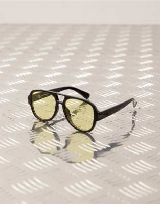 Reclaimed Vintage Unisex Aviator Sunglasses With Yellow Lens