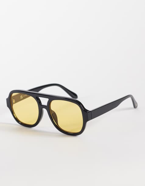 Reclaimed Vintage unisex aviator sunglasses with yellow lens in black - view 1