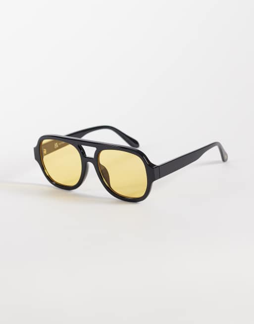 Reclaimed Vintage unisex aviator sunglasses with yellow lens in black