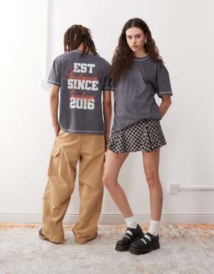 Reclaimed Vintage Unisex Back Graphic Print Oversized T-shirt In Gray