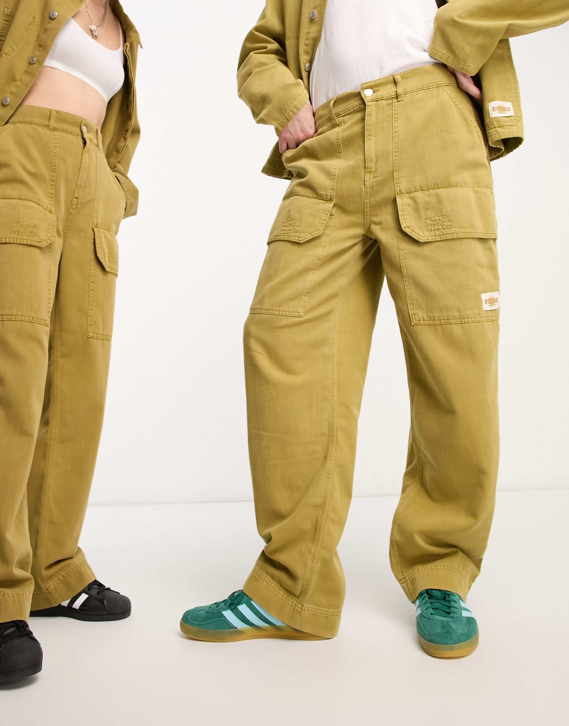 Reclaimed Vintage unisex baggy carpenter trouser co-ord in khaki view 2