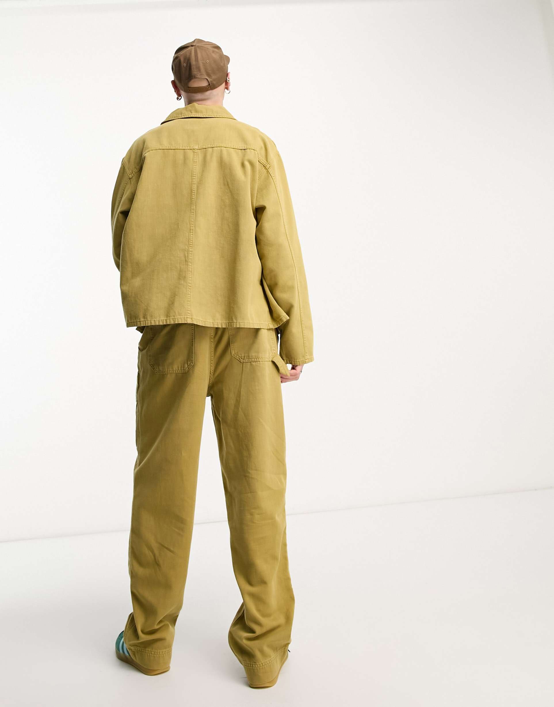 Reclaimed Vintage unisex baggy carpenter trouser co-ord in khaki view 4