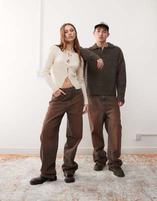 unisex baggy dad jeans in washed brown