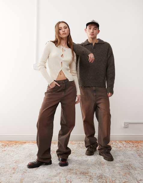 Reclaimed Vintage unisex baggy dad jeans in washed brown - view 1