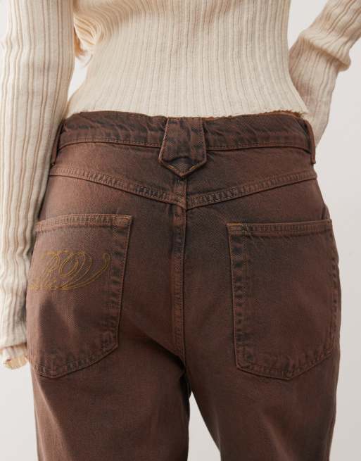 Reclaimed Vintage unisex baggy dad jeans in washed brown, 4 of 5