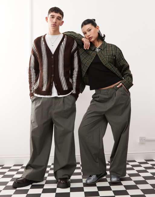 Reclaimed Vintage unisex baggy pants with front pleat detail in grey