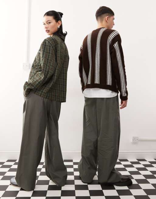 Reclaimed Vintage unisex baggy pants with front pleat detail in gray