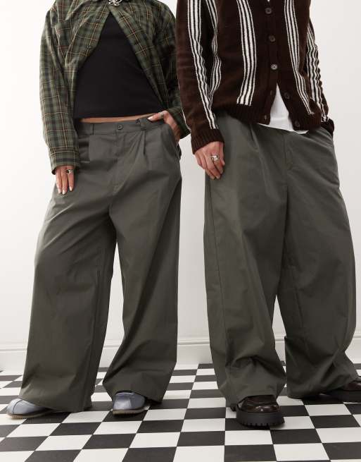 Reclaimed Vintage unisex baggy pants with front pleat detail in gray
