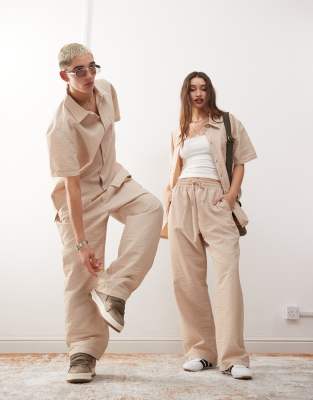 Reclaimed Vintage unisex baggy trouser with contrast stitch in stone-Neutral