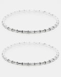 [Reclaimed Vintage] Reclaimed Vintage unisex bamboo bracelet 2 pack in silver S-M silver