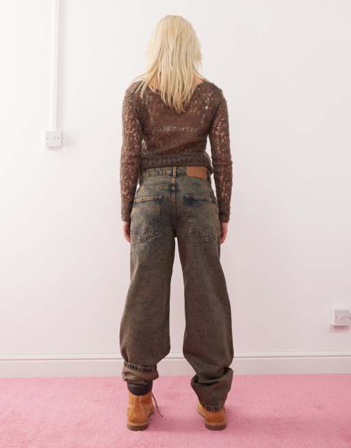 Reclaimed Vintage unisex barrel leg jeans in brown wash