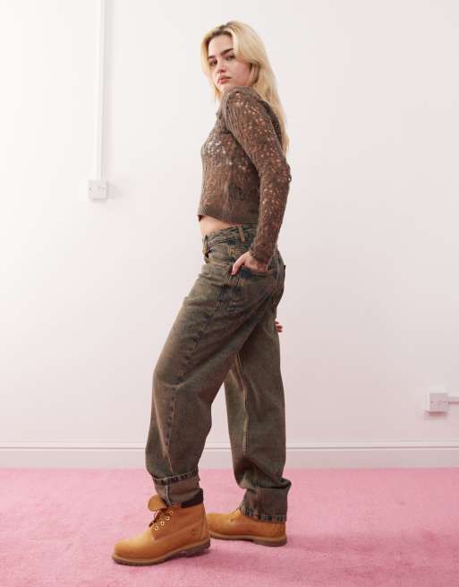 Reclaimed Vintage unisex barrel leg jeans in brown wash