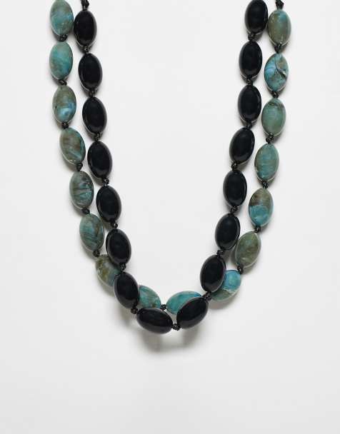 Reclaimed Vintage unisex bead 2 pack necklaces in black and green - view 1