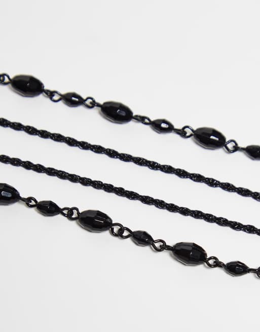 Reclaimed Vintage unisex beaded rosary necklace in black, 2 of 4