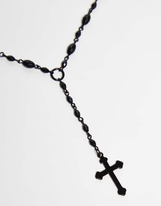 Reclaimed Vintage unisex beaded rosary necklace in black, 3 of 4