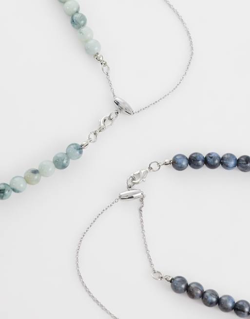 Reclaimed Vintage unisex beady necklace 2 pack in blue, 3 of 4