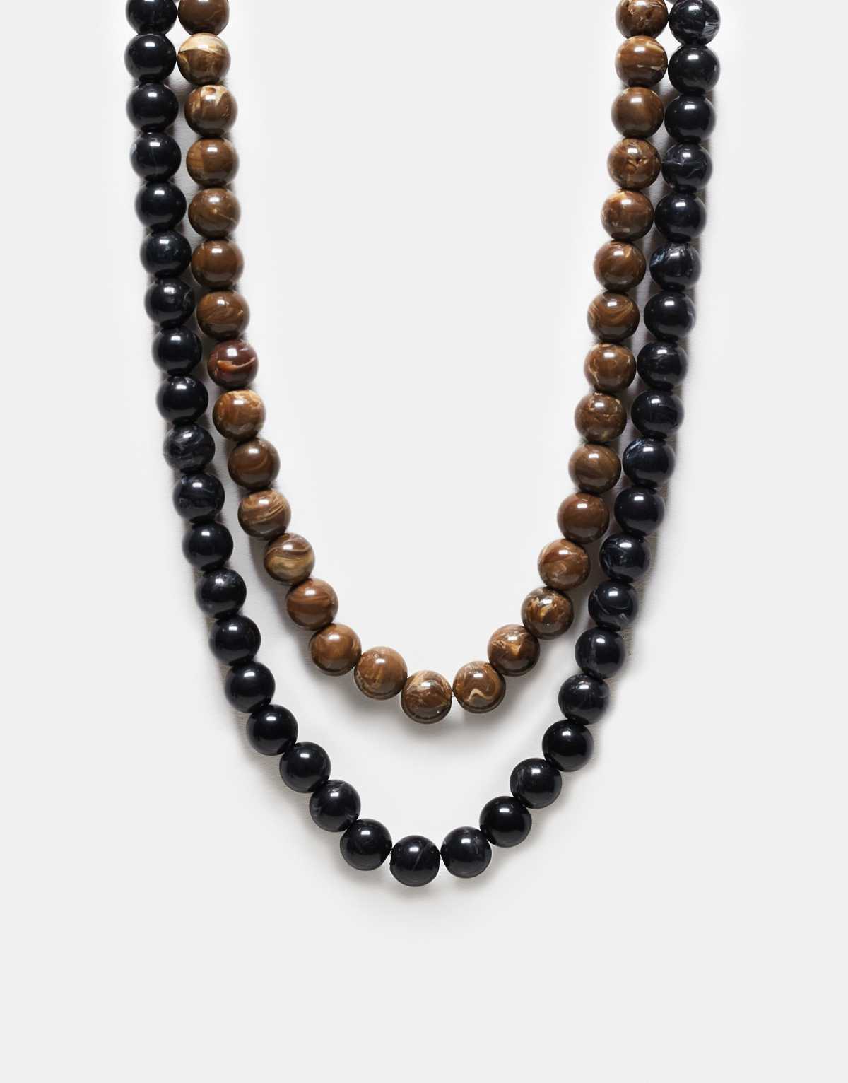 Reclaimed Vintage unisex beady necklace 2 pack in brown and black