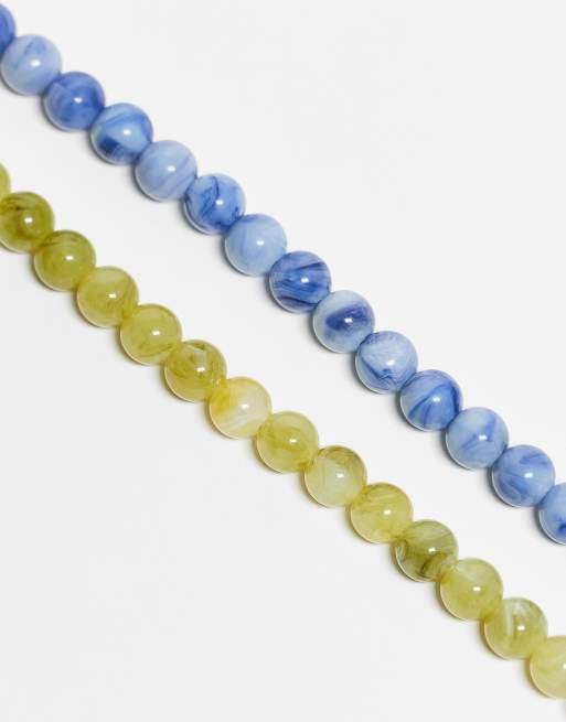 Reclaimed Vintage unisex beady necklace 2 pack in green and blue, 3 of 3