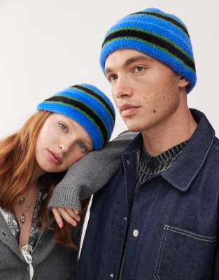 Reclaimed Vintage Unisex Beanie In Blue And Black Stripe-multi