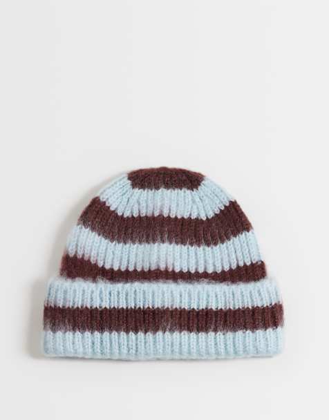 Reclaimed Vintage unisex beanie in blue and brown stripe - view 1