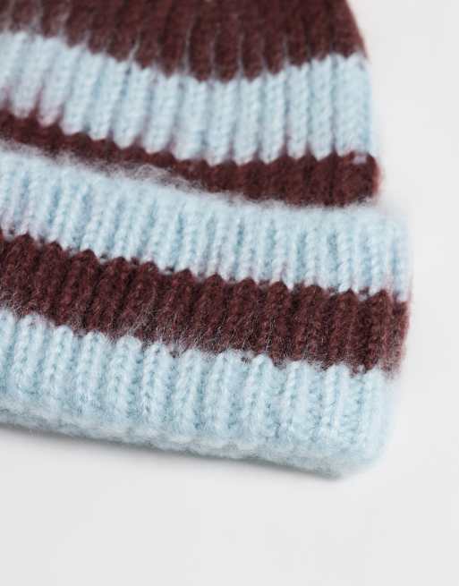 Reclaimed Vintage unisex beanie in blue and brownstripe, 2 of 3