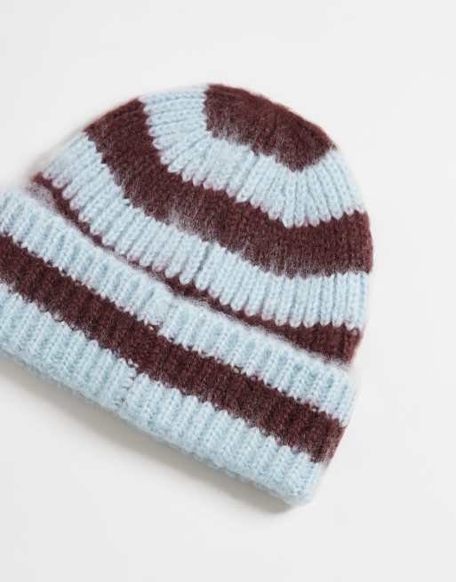 Reclaimed Vintage unisex beanie in blue and brownstripe, 3 of 3