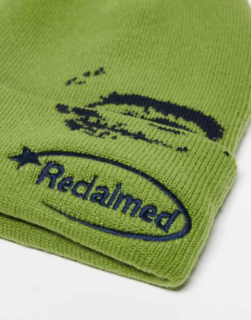 Reclaimed Vintage unisex beanie with eye outline in green, 2 of 3