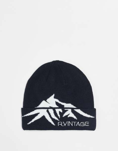 Reclaimed Vintage unisex beanie with mountain outline in black - view 1