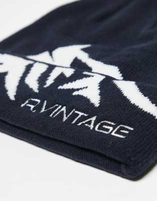 Reclaimed Vintage Unisex Beanie With Mountain Outline In Black