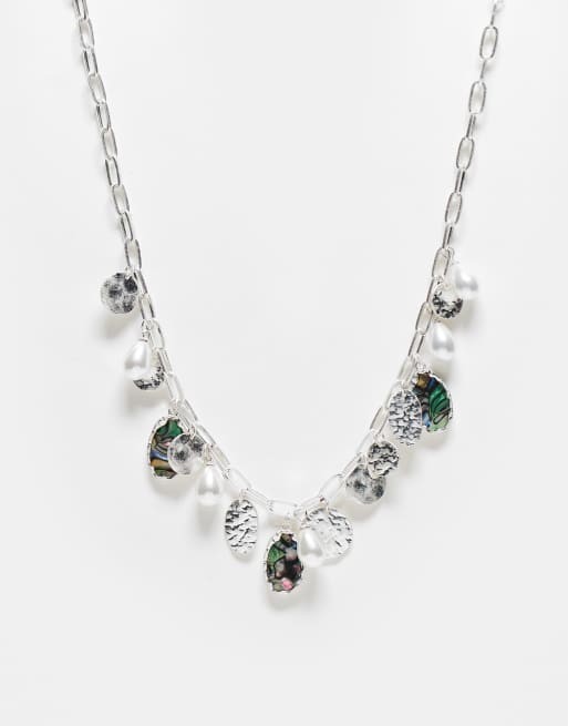 Reclaimed Vintage - Unisex bedelketting met imitatieparel en schelp